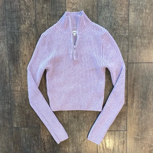 aerie late-night quarter zip sweater in lilac - Picture 3 of 6
